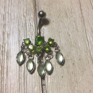 Green dangling belly ring